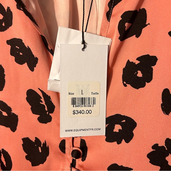 NWT EQUIPMENT Danette Long Sleeve A-Line Dress Pink and Black Size Large - Picture 4 of 11